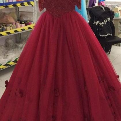burgundy tulle ball gown