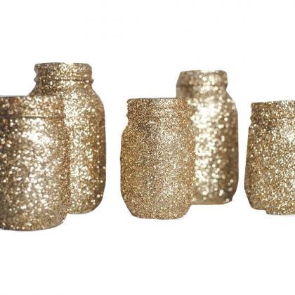 Sparkly Gold Mason Jars, Glitter Ma..