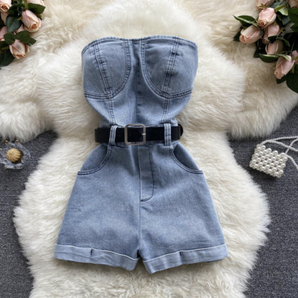 Strapless Rompers Jeans Pants for W..