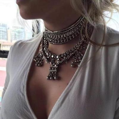 Alloy Retro Double Layer Pendant Necklace for Women