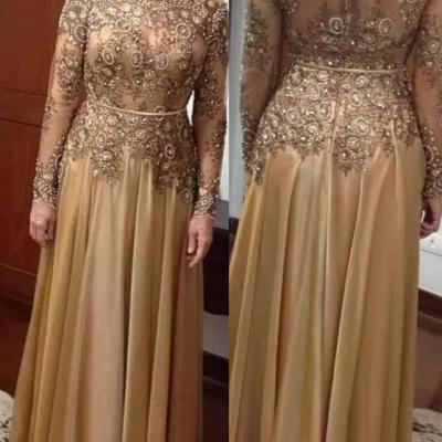 Long Sleeves Sweep Train Mother of the Bride Dresses with Appliques