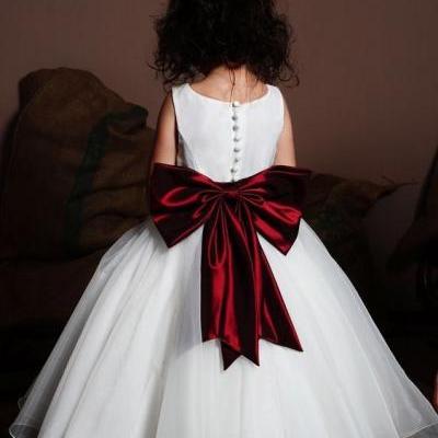 Cute White Flower Girl Dresses Waist with Sash for Wedding Party