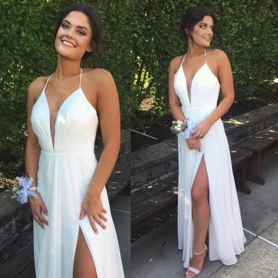 Sexy Simple Prom Dress Split Side White Long Prom gowns