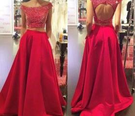 Sparkly Sexy Two Piece Long Prom Dresses With Beaded For Women on Luulla