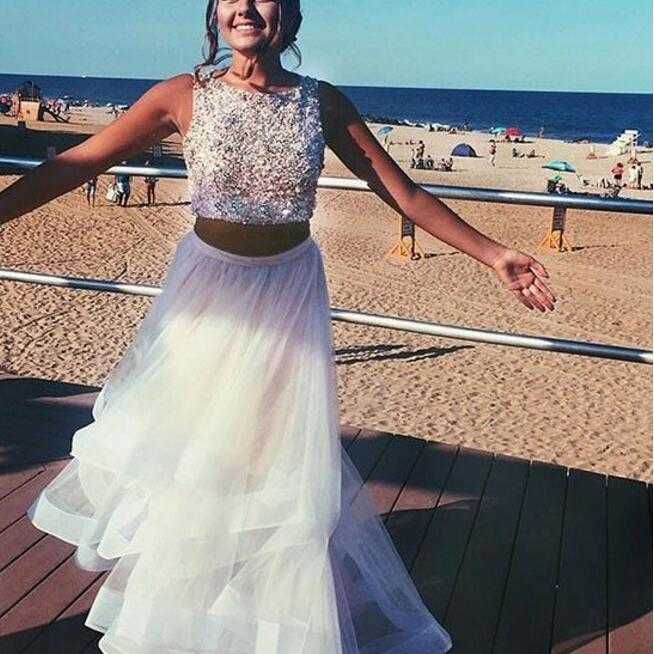 Sexy White Two Piece Prom Dresses Homecoming Dresses Evening Dresses Wedding Party Dresses for Women
