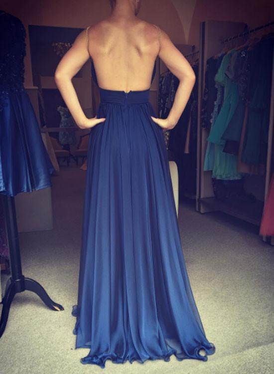 Eleagant Deep V Neck Backless Long Royal Blue Prom Dresses Evening ...