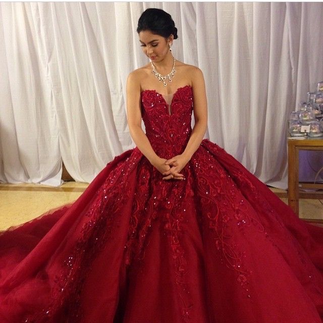 dark red quinceanera dresses