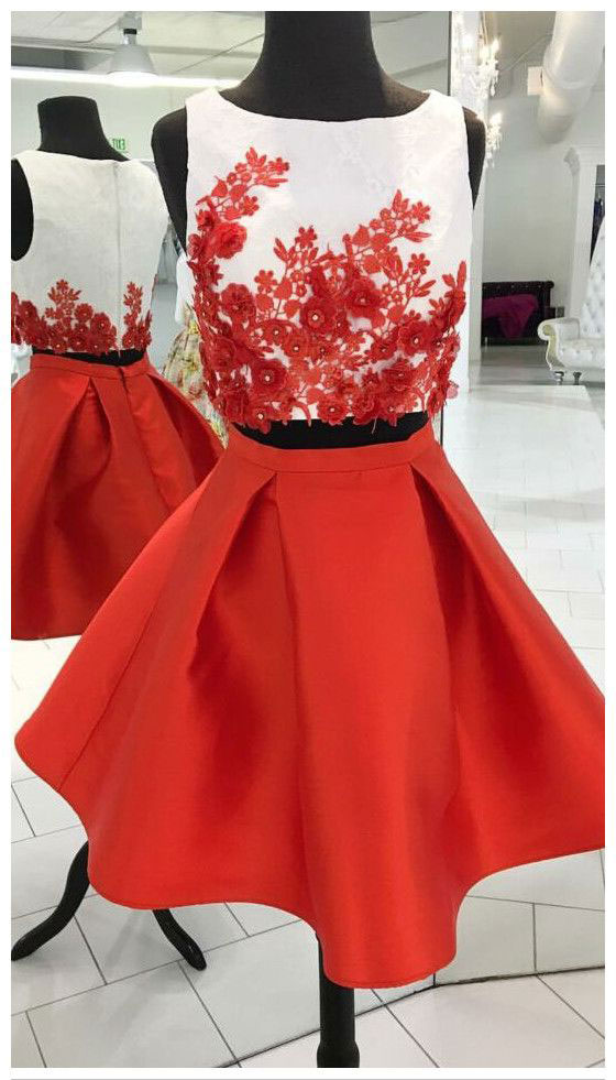 Red Two Piece Homecoming Dresses Prom Dresses Party Gowns