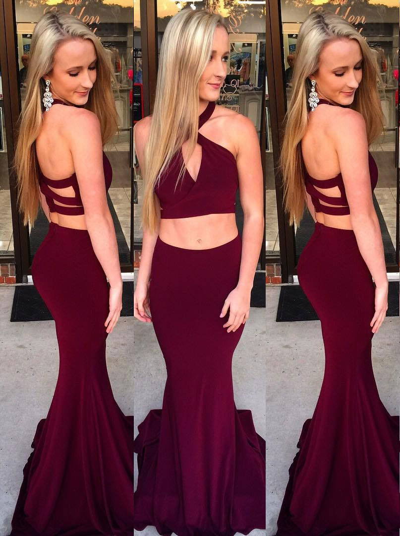 2 piece shop maroon prom dress