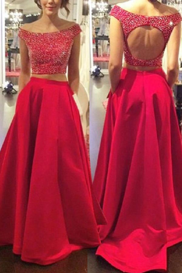 Sexy Sparkly Two Piece Beaded Prom Dresses Evening Dress For Women on ...