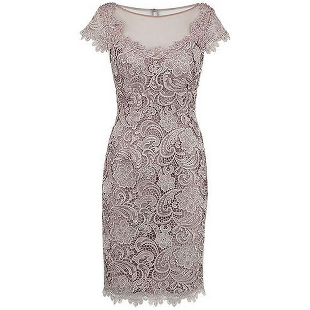 Sheer Neck Short Lace Mother Of The Bride Dresses With Cap Sleeves on ...