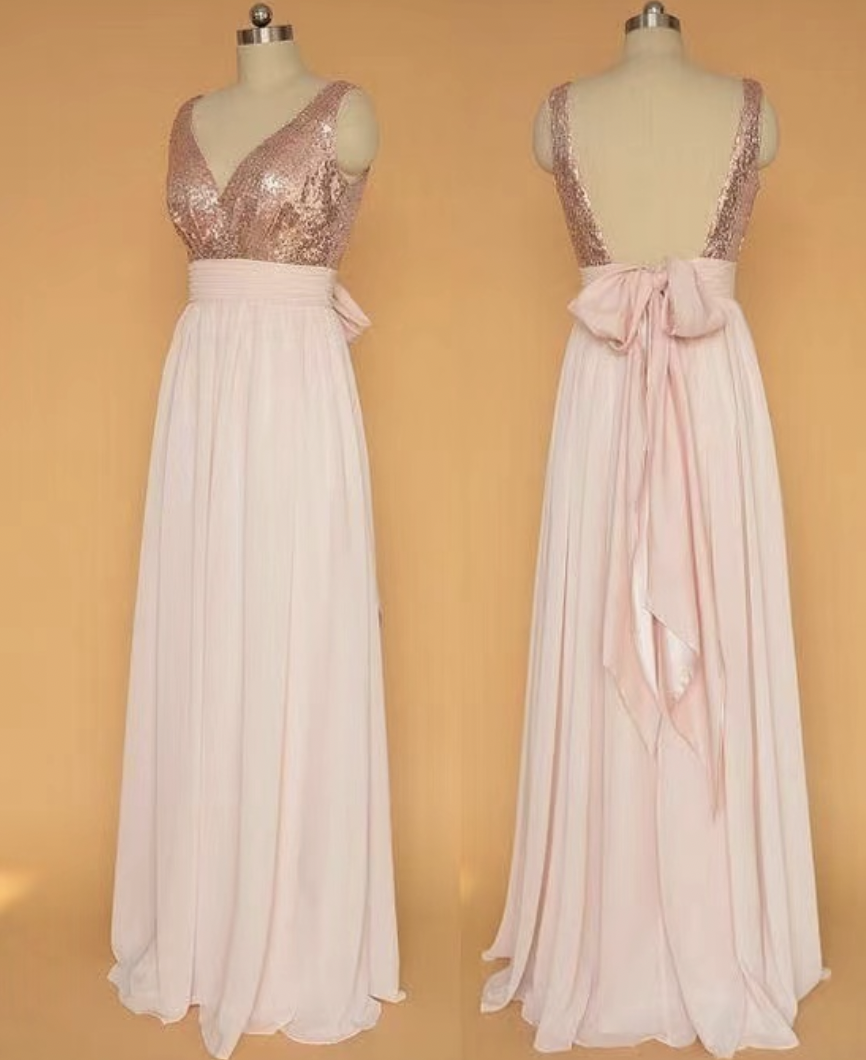 Spaghetti Straps Pink Bridesmaid Dresses with Bowknot