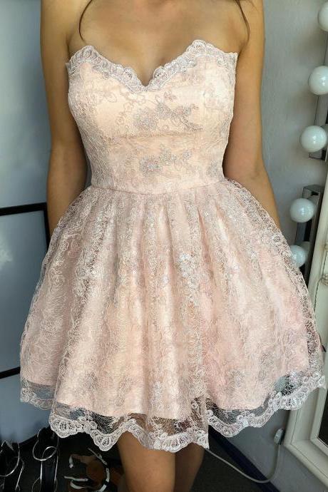 Cute Sweetheart Short Homecoming Dresses Prom Dresses with Lace