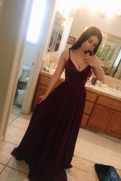 Sexy Spaghetti Straps Dark Red Prom Dress Evening Dresses for Women