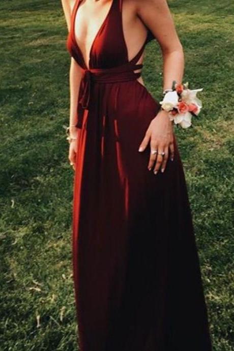 Sexy Wine Long Prom Dresses Evening Dresses for Women