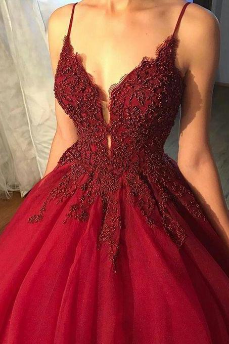 Custom Made Spaghetti Straps Ball Gown Long Prom Dresses , Evening Dress , Wedding Gown with Appliques Beaded