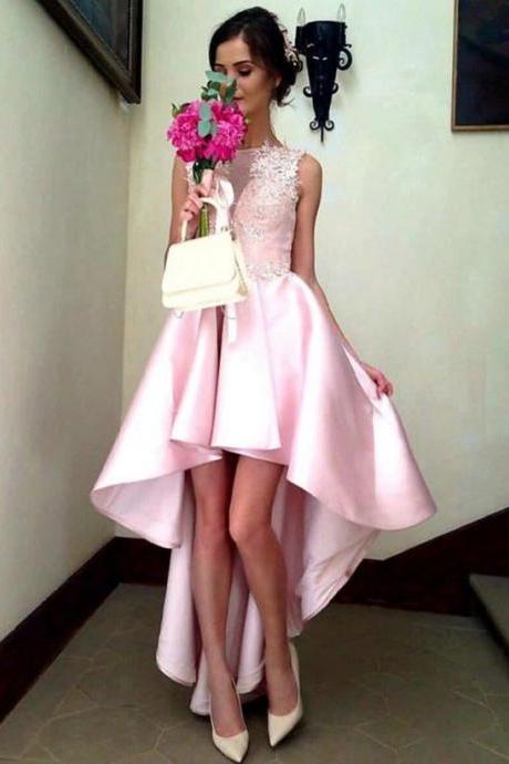 Elegant Hi Low Pink Prom Dresses Homecoming Gowns Party Dresses for Women