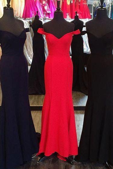 Simple Off the Shoulder Navy Blue/Red/Black Mermaid Long Prom Dresses Evening Dresses for women