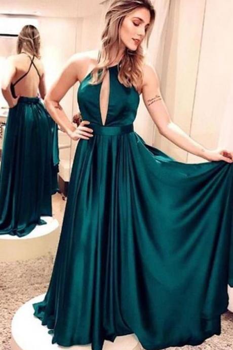 Sexy Halter Criss Cross Long Prom Dresses Evening Dresses with Keyhole