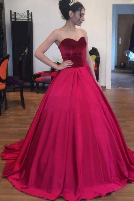 Elegant Sweetheart Ball Gowns Burgundy Long Prom Dresses for Women
