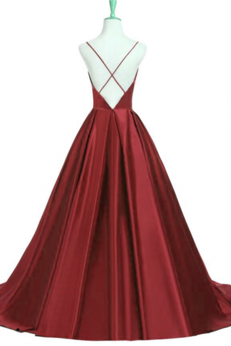 Elegant Dark Red Spaghetti Straps Criss Cross Long Prom Dresses Evening Gowns