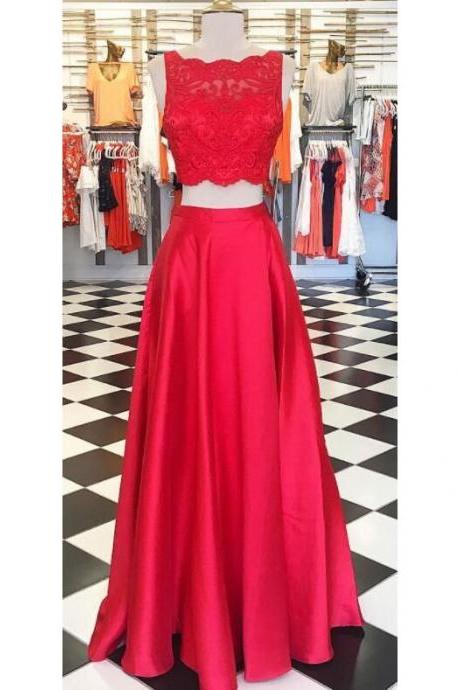 Hot Selling Two Piece Prom Dresses 2 Piece Prom Dress Evening Dresses with Lace Appliques