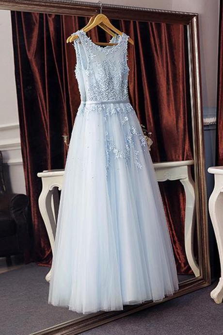 Hot Selling Scoop Long Tulle Prom Dresses Evening Dress with Appliques for Women