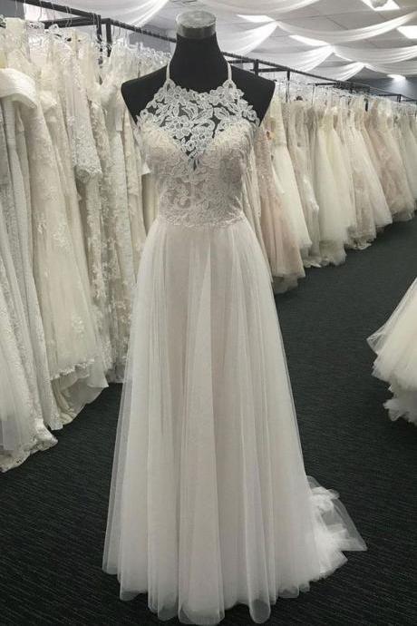 Halter Lace Tulle Wedding Dresses Bridal Dresses 