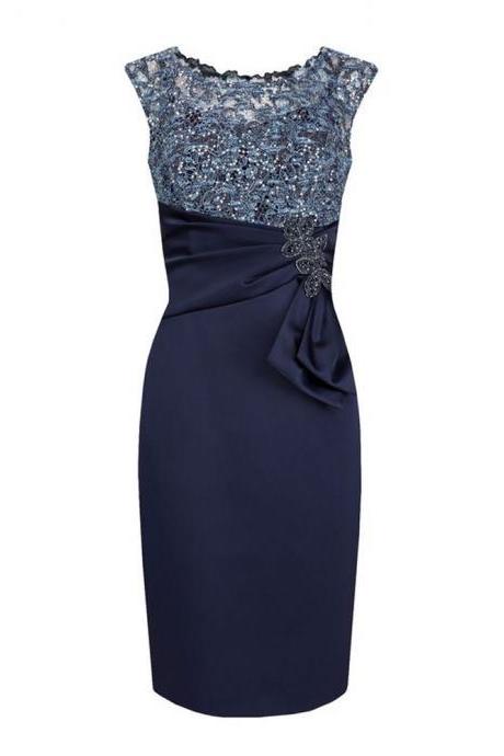 Knee Length Dark Navy Mother of the Bride Dresses with Lace