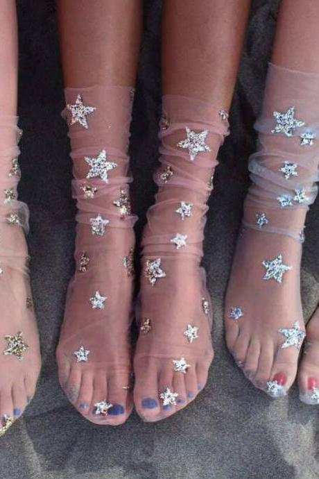 3 Pairs/Set Shimmer Sheer Glitter Socks