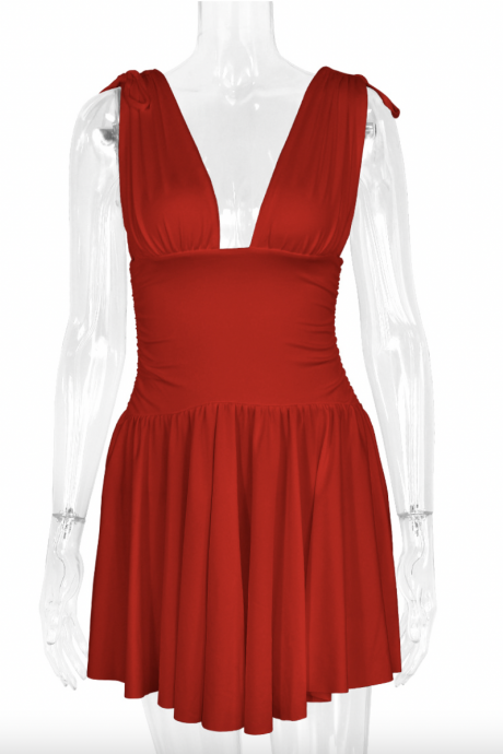 Deep V Neck Short Red Dresses