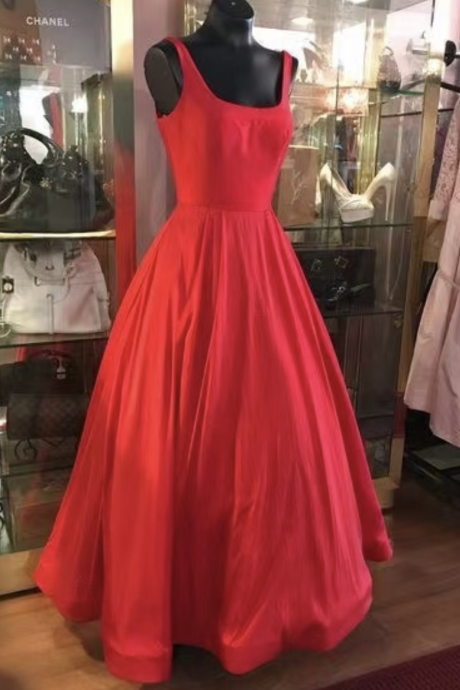 Square Red Long Prom Dresses 