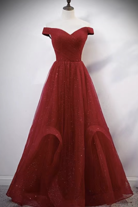 off the Shoulder Sparkly Red Prom Dresses