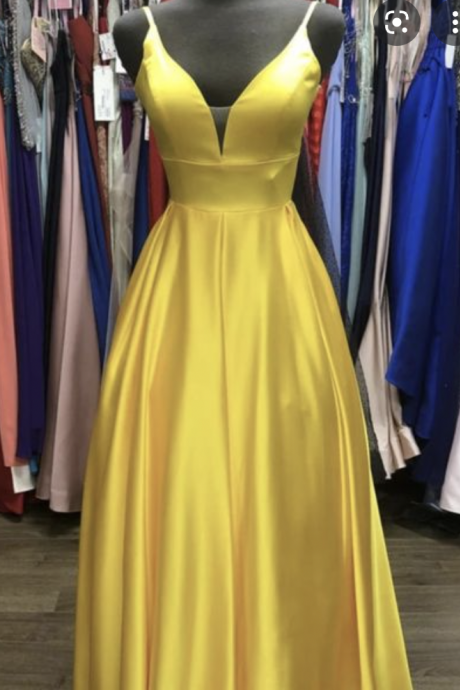 Yellow V Neck Prom Dresses for Women