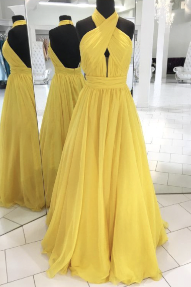 Halter Yellow Prom Dresses
