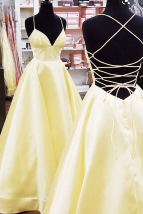Light Yellow Prom Dresses Criss Cross