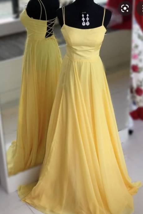 Double Straps Yellow Prom Dresses