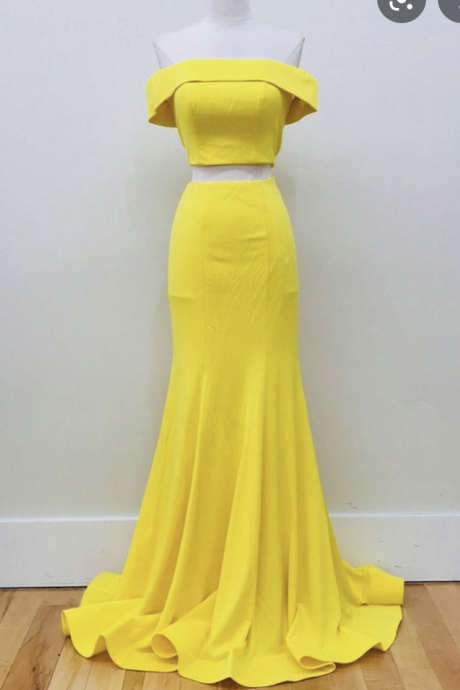 Two Piece Yellow Prom Dresses