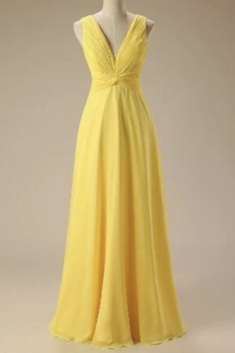 V Neck Yellow Bridesmaid Dresses for Wedding Party