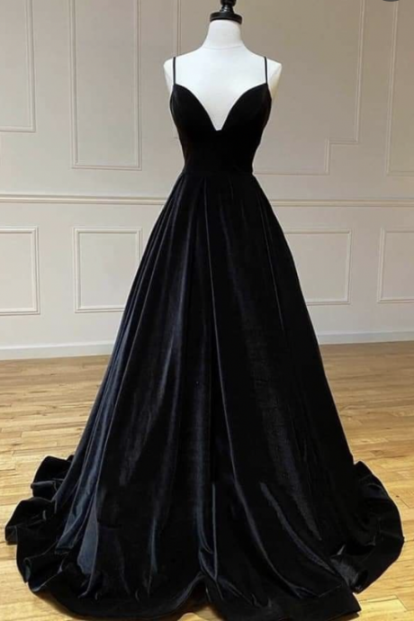 Spaghetti Straps Black Prom Dresses under 100