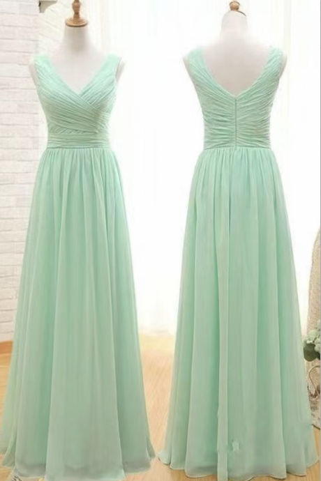 V Neck Mint Green Bridesmaid Dresses