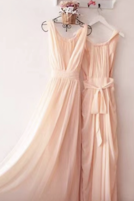 Peach Chiffon Bridesmaid Dresses V Back
