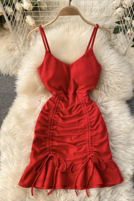 Red Spaghetti Straps Party Dresses