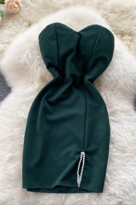 Dark Green Dresses with Pearls