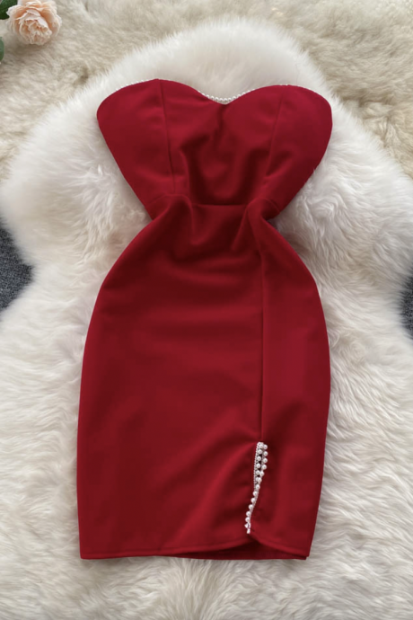 Red Party Dresses for Women with pearls