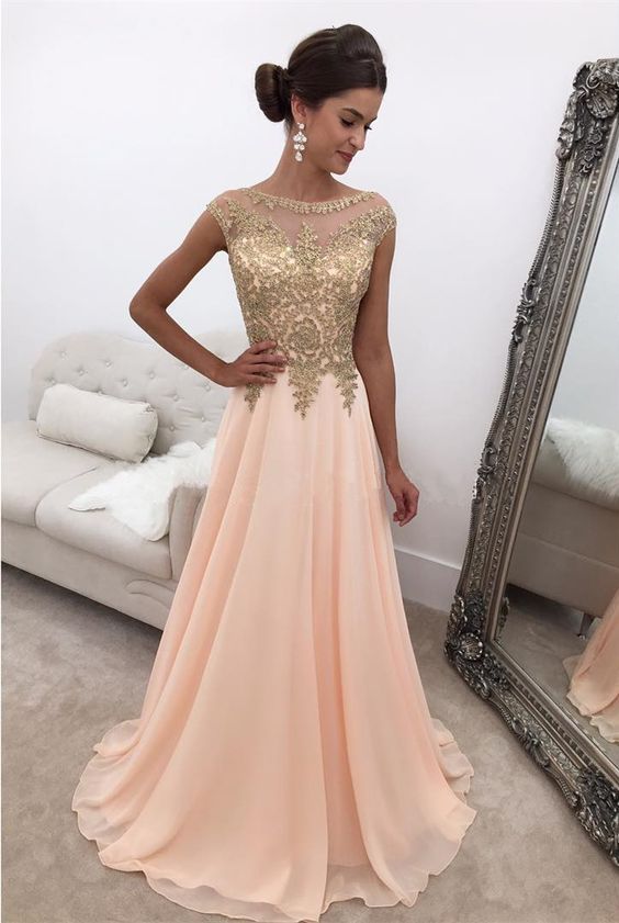 Elegant Chiffon Long Prom Dresses Evening Dresses With Appliques on Luulla