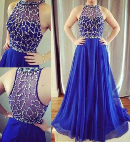 Elegant Sweep Train Chiffon Prom Dresses With Beaded For Women on Luulla