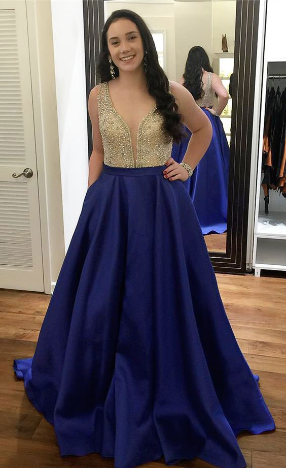 Sparkly Royal Blue Beaded Prom Dresses Evening Dresses Long on Luulla