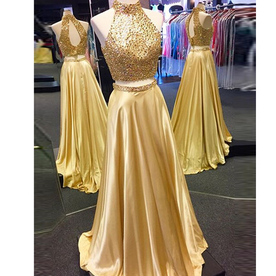 Sexy Gold Two Piece Beaded Prom Dress, Evening Dress For Women on Luulla